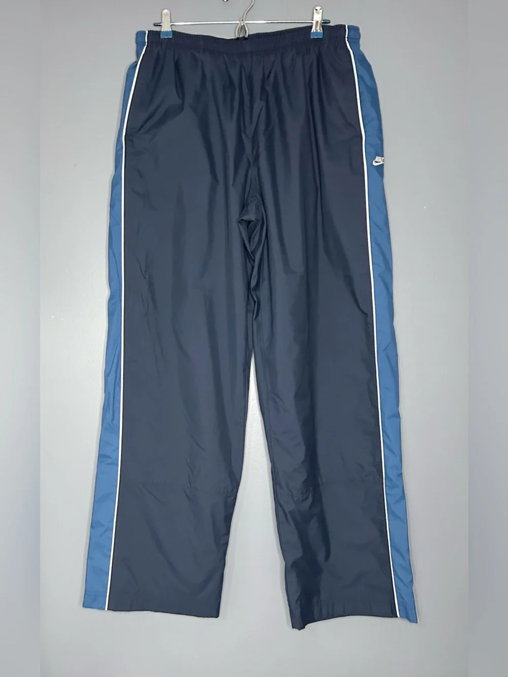 Vtg‎ Nike Track Pants Mens 2XL Blue Soft Lined Elastic Waist Side Stripe Zip Hem